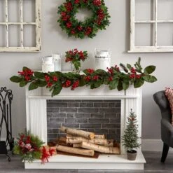 11 In. Artificial Berry Boxwood Arrangement In Glass Jar -AFLORAL ONLINE STORE nearly natural artificial branches stems 4545 31 1000