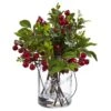 11 In. Artificial Berry Boxwood Arrangement In Glass Jar -AFLORAL ONLINE STORE nearly natural artificial branches stems 4545 64 1000