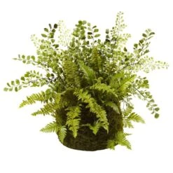 Artificial Mixed Fern With Twig And Moss Basket