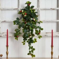 31 In. Artificial Strawberry Hanging Bush With Berry (Set Of 2) -AFLORAL ONLINE STORE nearly natural artificial ferns 6115 s2 31 1000