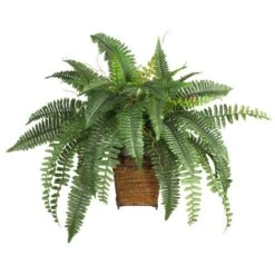 23 In. Artificial Boston Fern Silk Plant With Wicker Basket
