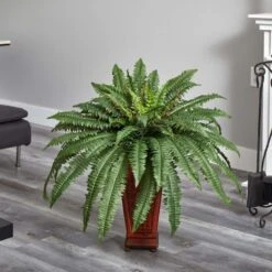 33 In. Artificial Boston Fern Silk Plant With Decorative Vase -AFLORAL ONLINE STORE nearly natural artificial ferns 6553 1f 1000