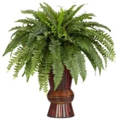 33 In. H Boston Fern With Bamboo Vase Artificial Plant