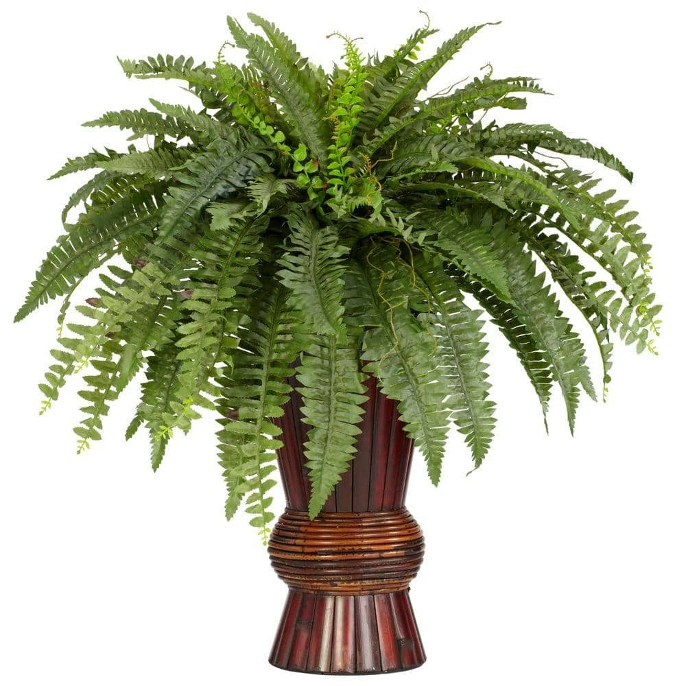 33 In. H Boston Fern With Bamboo Vase Artificial Plant 3 33 In. H Boston Fern With Bamboo Vase Artificial Plant