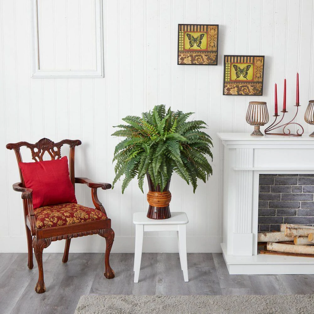 33 In. H Boston Fern With Bamboo Vase Artificial Plant 4 33 In. H Boston Fern With Bamboo Vase Artificial Plant - Image 2