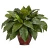 23 In. Artificial H Green Birdsnest Fern With Decorative Vase Silk Plant -AFLORAL ONLINE STORE nearly natural artificial ferns 6659 64 1000
