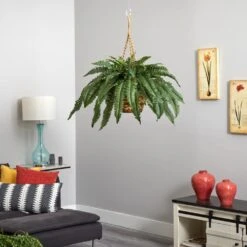 Large Artificial Boston Fern Hanging Basket 12 Large Artificial Boston Fern Hanging Basket -AFLORAL ONLINE STORE nearly natural artificial ferns 6774 44 1000