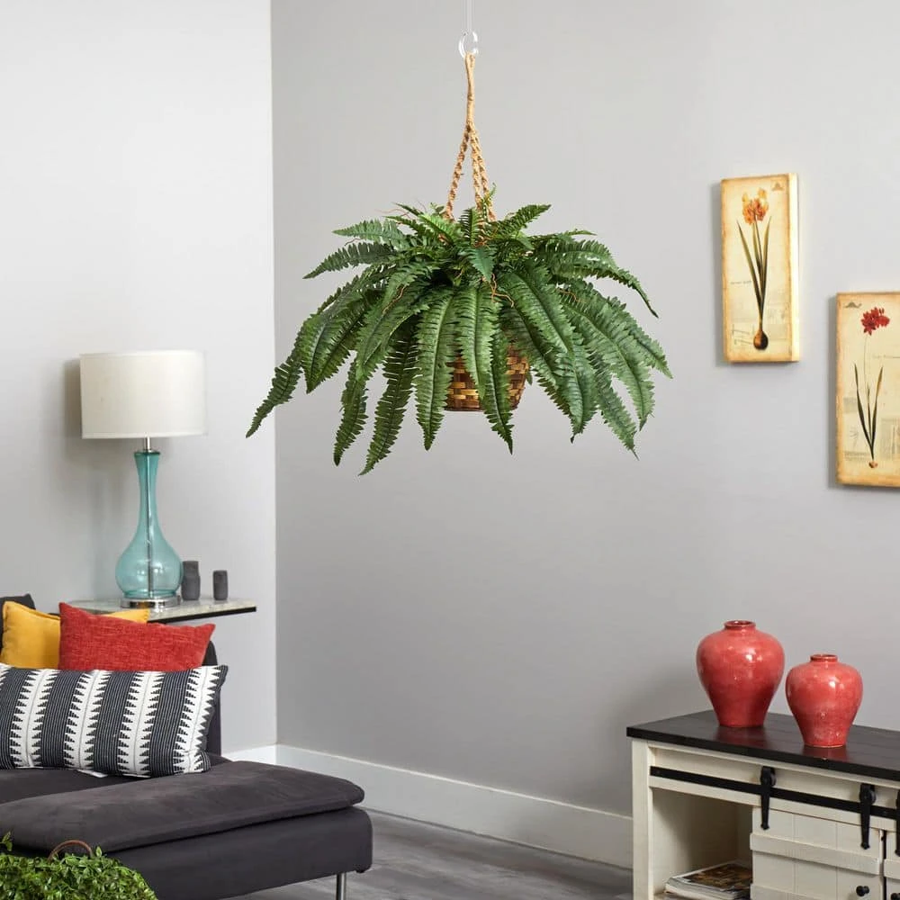 Large Artificial Boston Fern Hanging Basket 7 Large Artificial Boston Fern Hanging Basket - Image 5