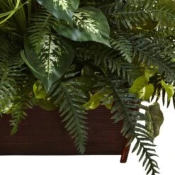 Artificial Mixed Grass And River Fern With Wood Planter -AFLORAL ONLINE STORE nearly natural artificial ferns 6792 4f 1000