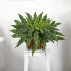 23 In. Artificial Boston Fern In Metallic Planter -AFLORAL ONLINE STORE nearly natural artificial ferns 6933 31 1000