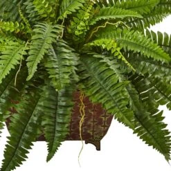 23 In. Artificial Boston Fern In Metallic Planter -AFLORAL ONLINE STORE nearly natural artificial ferns 6933 4f 1000