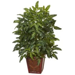 Indoor Bracken Artificial Fern In Wooden Planter