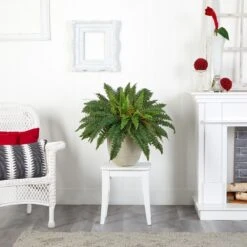 Indoor 22 In. Boston Fern Artificial Plant In Sandstone Planter -AFLORAL ONLINE STORE nearly natural artificial ferns 8052 31 1000