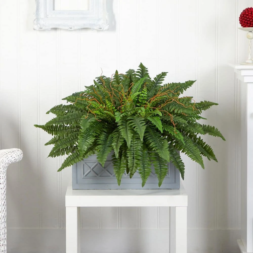 Indoor Boston Fern Artificial Plant In Stone Planter 5 Indoor Boston Fern Artificial Plant In Stone Planter - Image 3