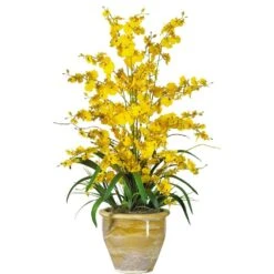 32 In. Artificial Triple Dancing Lady Silk Flower Arrangement In Yellow