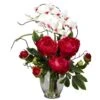 21.5 In. Artificial H Red Peony And Orchid Silk Flower Arrangement -AFLORAL ONLINE STORE nearly natural artificial flowers 1175 rd 64 1000