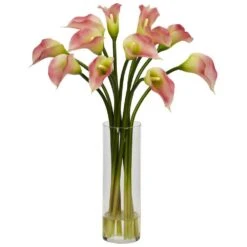 20 In. Artificial H Pink Mini Calla Lily Silk Flower Arrangement