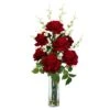 29 In. Artificial H Red Roses With Cherry Blossoms Silk Flower Arrangement -AFLORAL ONLINE STORE nearly natural artificial flowers 1203 64 1000