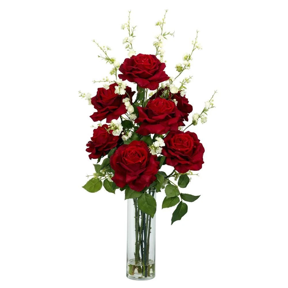 29 In. Artificial H Red Roses With Cherry Blossoms Silk Flower Arrangement 3 29 In. Artificial H Red Roses With Cherry Blossoms Silk Flower Arrangement