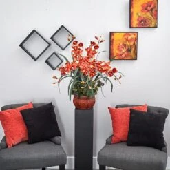 30 In. Artificial H Burgundy Cymbidium With Decorative Vase Silk Arrangement -AFLORAL ONLINE STORE nearly natural artificial flowers 1245 br 1f 1000