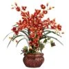 30 In. Artificial H Burgundy Cymbidium With Decorative Vase Silk Arrangement -AFLORAL ONLINE STORE nearly natural artificial flowers 1245 br 64 1000