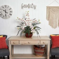 30 In. Artificial H White Cymbidium With Decorative Vase Silk Arrangement -AFLORAL ONLINE STORE nearly natural artificial flowers 1245 wh 31 1000