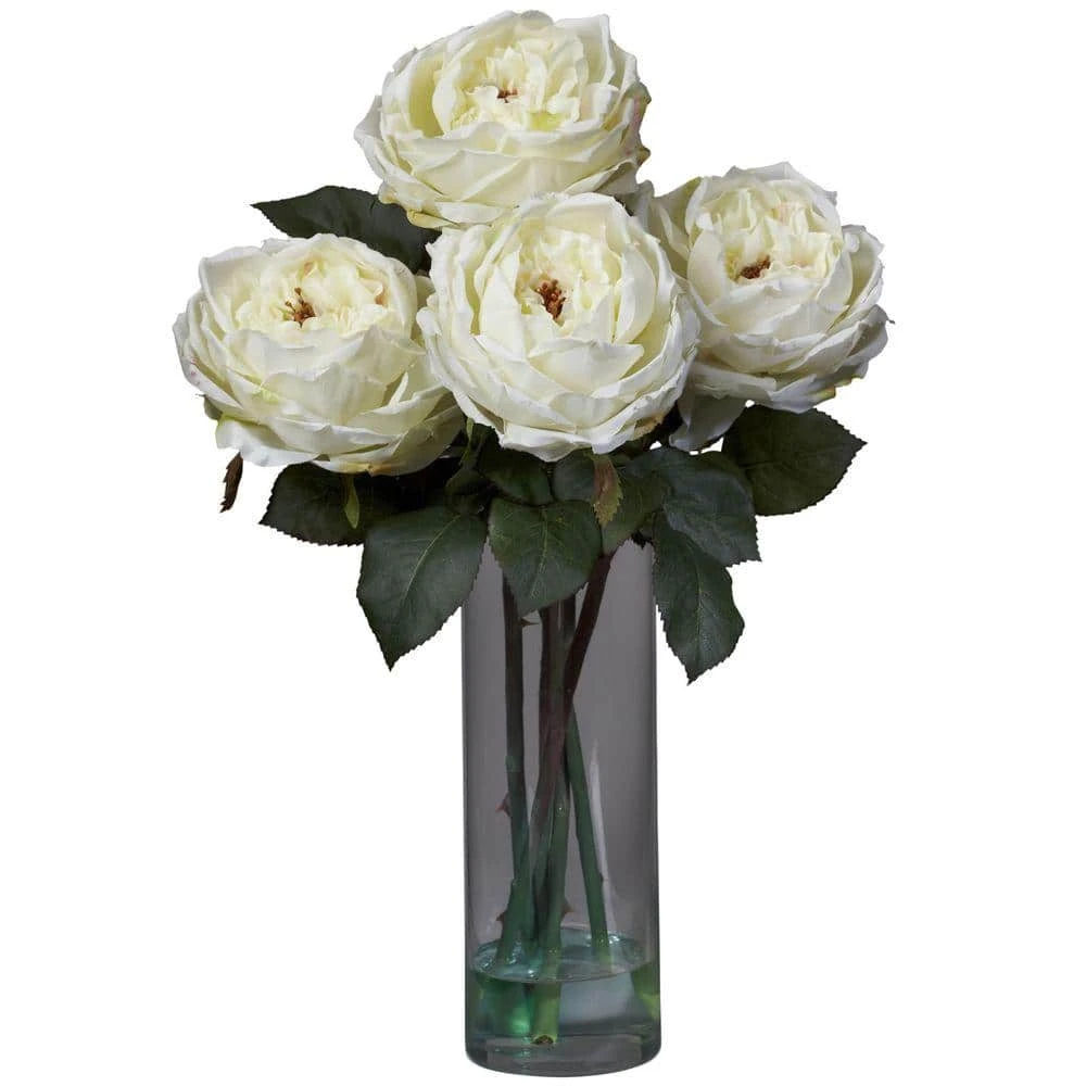 18 In. Artificial H White Fancy Rose With Cylinder Vase Silk Flower Arrangement 3 18 In. Artificial H White Fancy Rose With Cylinder Vase Silk Flower Arrangement