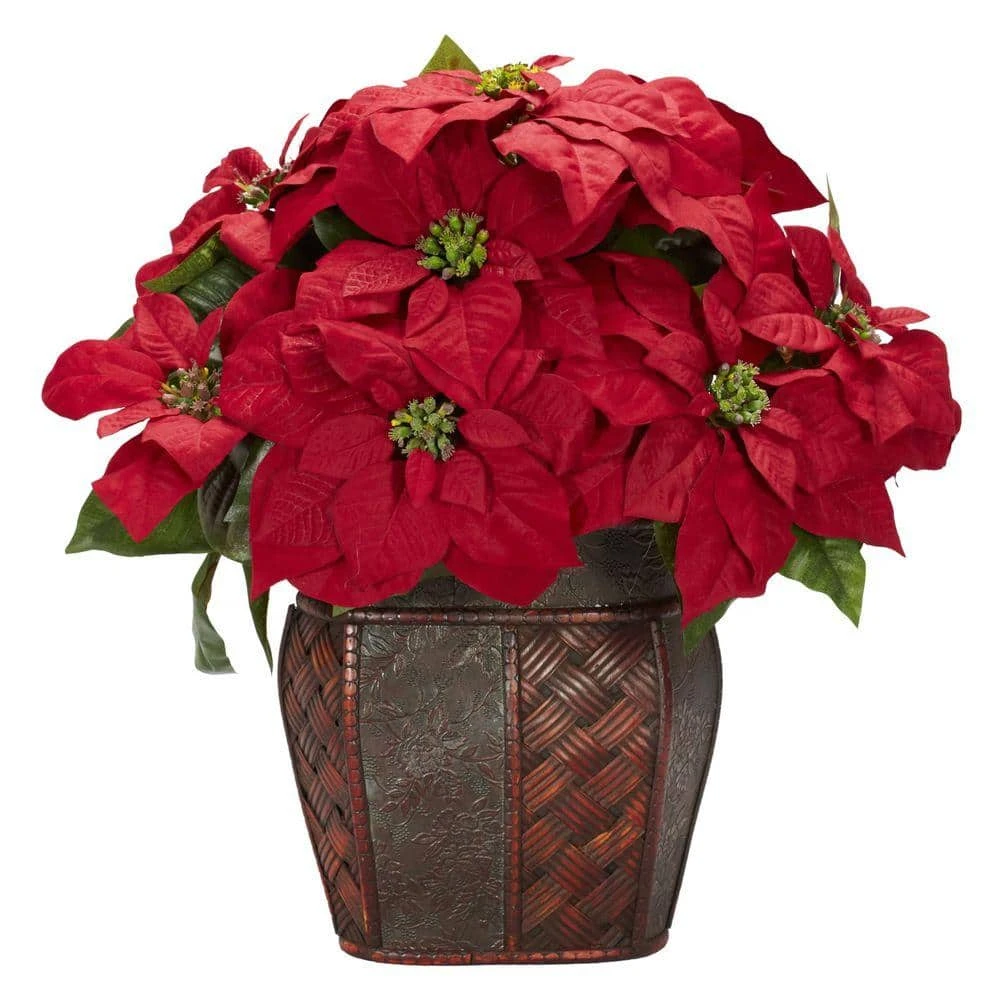 18 In. H Red Poinsettia Arrangement With Decorative Vase Artificial Silk 3 18 In. H Red Poinsettia Arrangement With Decorative Vase Artificial Silk