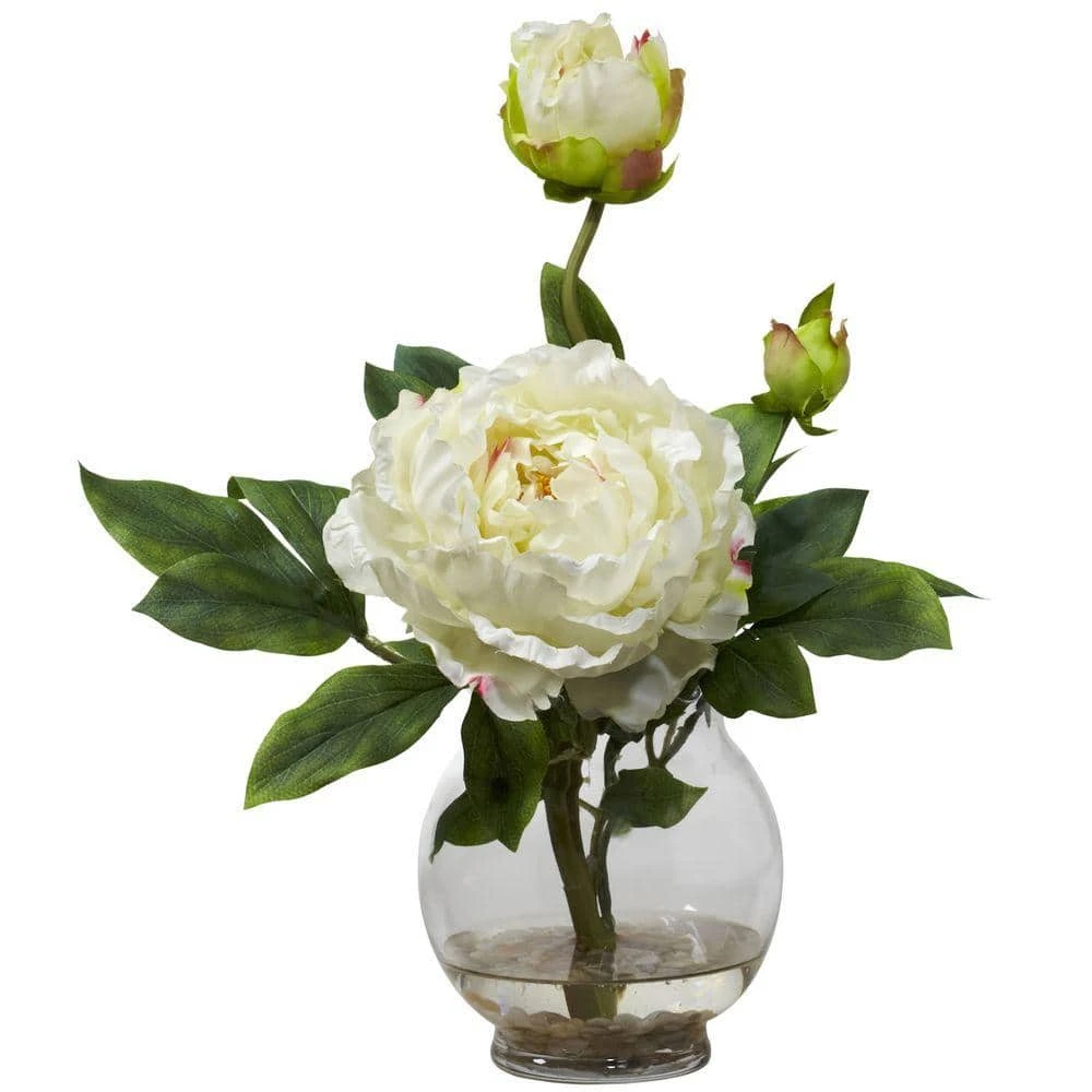 13.5 In. Artificial H White Peony With Fluted Vase Silk Flower Arrangement 3 13.5 In. Artificial H White Peony With Fluted Vase Silk Flower Arrangement