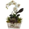 Artificial Orchid And Succulent Garden With White Wash Planter -AFLORAL ONLINE STORE nearly natural artificial flowers 1326 64 1000