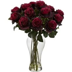 Artificial Blooming Roses With Vase