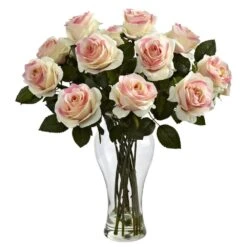 Artificial Blooming Roses With Vase In Light Pink -AFLORAL ONLINE STORE nearly natural artificial flowers 1328 lp 31 1000