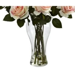 Artificial Blooming Roses With Vase In Light Pink -AFLORAL ONLINE STORE nearly natural artificial flowers 1328 lp 4f 1000