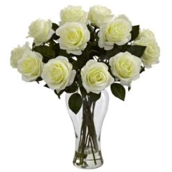 Artificial Blooming Roses With Vase In White -AFLORAL ONLINE STORE nearly natural artificial flowers 1328 wh 31 1000