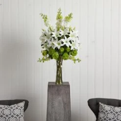 Artificial Lily, Delphinium And Hydrangea Silk Arrangement -AFLORAL ONLINE STORE nearly natural artificial flowers 1335 31 1000