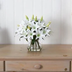 Artificial Lily Arrangement With Vase -AFLORAL ONLINE STORE nearly natural artificial flowers 1434 31 1000