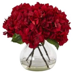 Artificial Red Hydrangea With Vase Silk Flower Arrangement