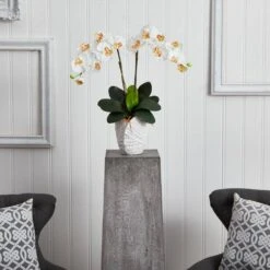 Indoor Double Phalaenopsis Orchid Silk Artificial Arrangement In White Vase -AFLORAL ONLINE STORE nearly natural artificial flowers 1480 cr 31 1000