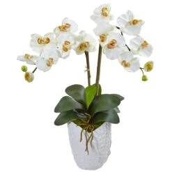 Indoor Double Phalaenopsis Orchid Silk Artificial Arrangement In White Vase
