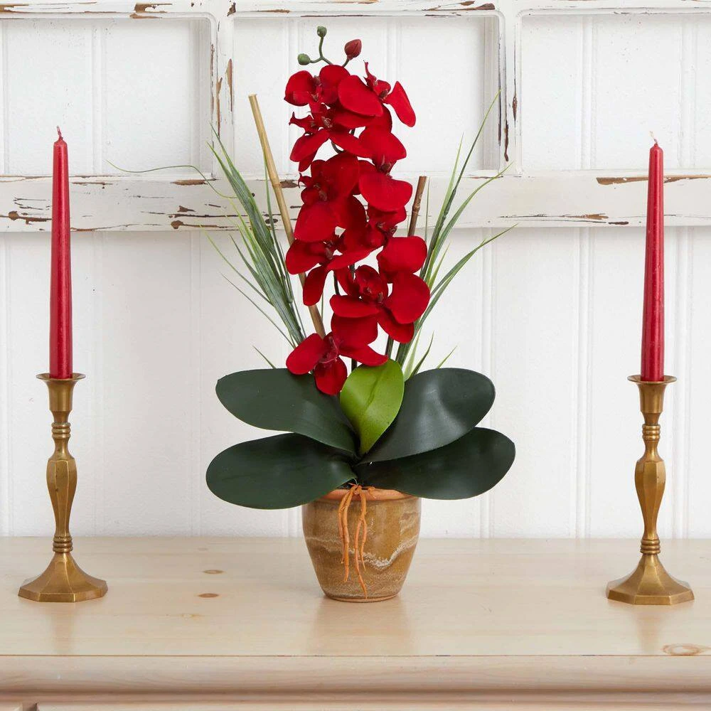 Phalaenopsis Orchid Silk Artificial Arrangement In Red 5 Phalaenopsis Orchid Silk Artificial Arrangement In Red - Image 3