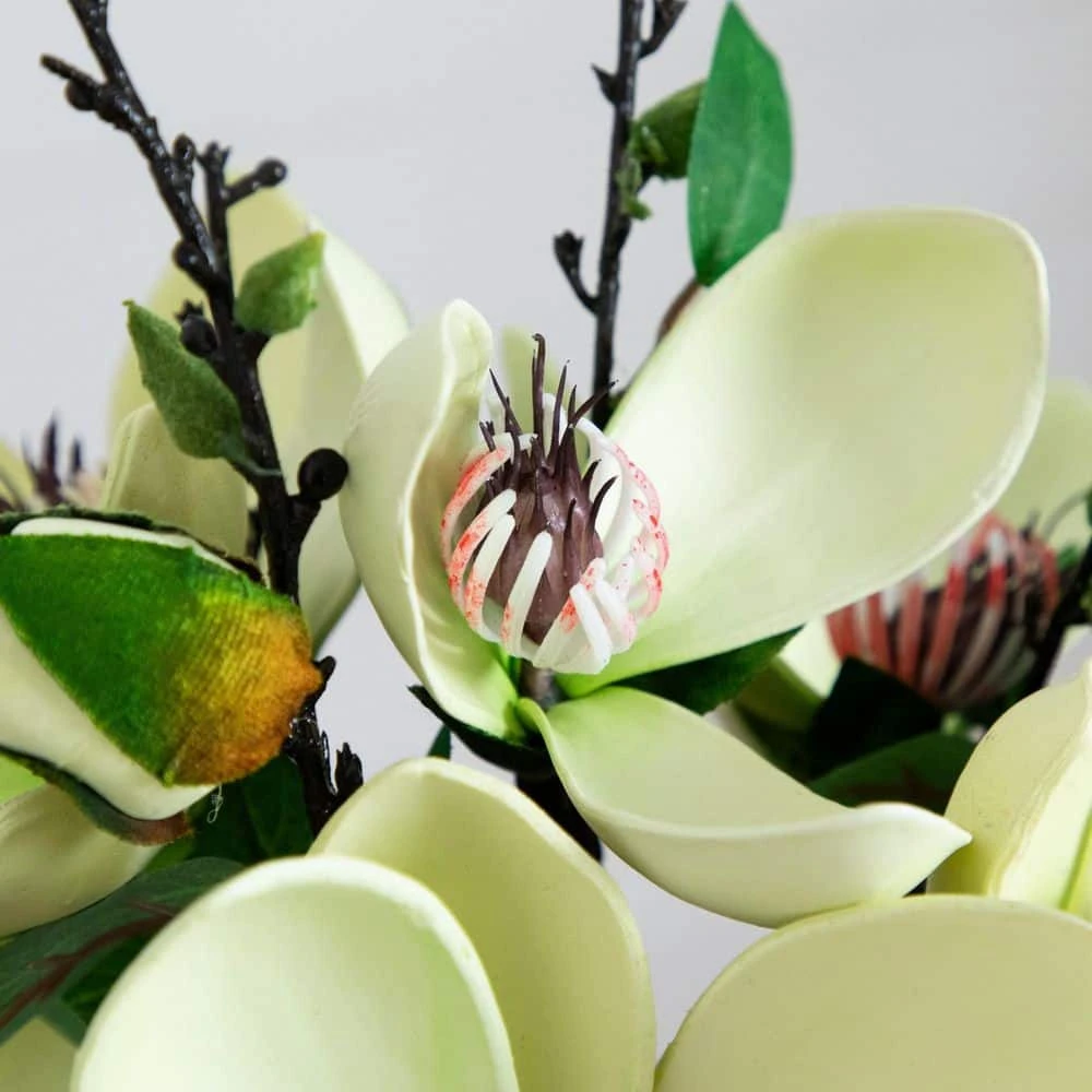 15 In. Artificial Magnolia Arrangement With Vase 6 15 In. Artificial Magnolia Arrangement With Vase - Image 4
