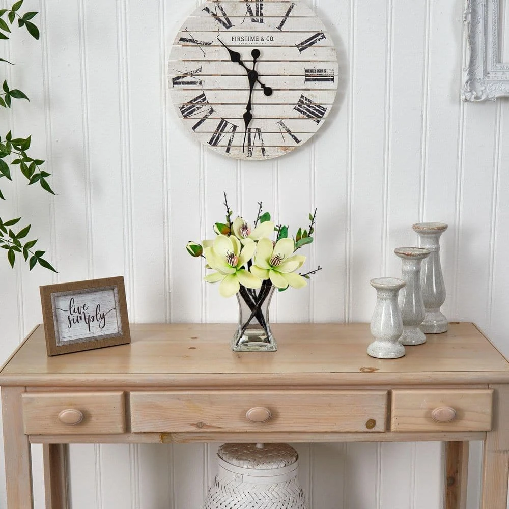 15 In. Artificial Magnolia Arrangement With Vase 10 15 In. Artificial Magnolia Arrangement With Vase - Image 8