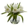 11 In. Artificial Tulips Arrangement With Vase