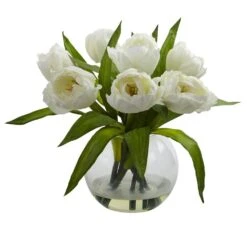 11 In. Artificial Tulips Arrangement With Vase