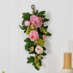 24 In. Artificial Mixed Peony And Hydrangea Teardrop -AFLORAL ONLINE STORE nearly natural artificial flowers 4540 fa 1000