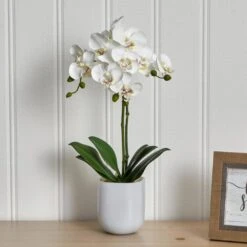 18.5 In. Artificial Phalaenopsis In Frosted Glass -AFLORAL ONLINE STORE nearly natural artificial flowers 4571 31 1000