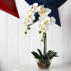 Double Phalaenopsis With Glass Vase Silk Flower Artificial Arrangement -AFLORAL ONLINE STORE nearly natural artificial flowers 4643 wh 31 1000