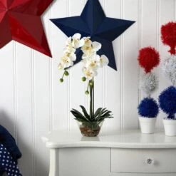 Double Phalaenopsis With Glass Vase Silk Flower Artificial Arrangement -AFLORAL ONLINE STORE nearly natural artificial flowers 4643 wh 44 1000