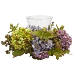 7 In. Artificial H Pastel Mixed Hydrangea Candelabrum Silk Arrangement