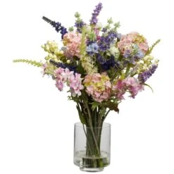 16 In. Artificial H Assorted Lavender And Hydrangea Silk Flower Arrangement
